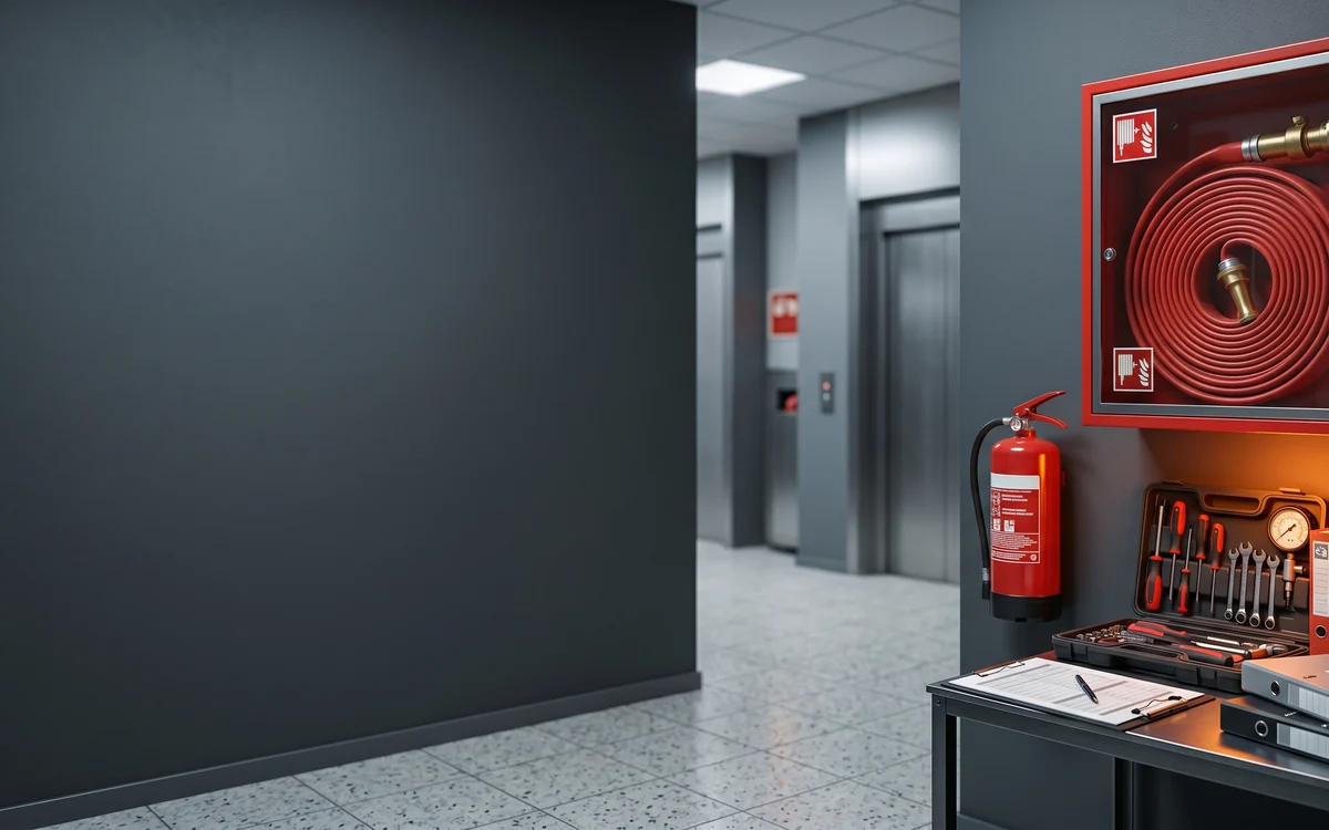 Cassetta idrante e naspo con attrezzatura tecnica per la manutenzione